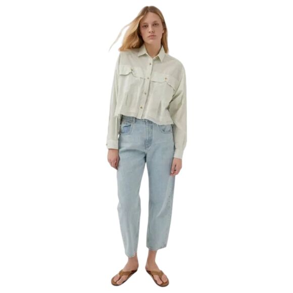 BDG Urban Outfitters Stripe Cropped Shirt Long Sleeve Oversized Large NEW - Picture 8 of 8